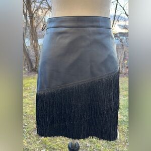 DKNY Womens Fringe Faux Leather Mini Skirt Black Size 10